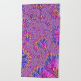 Funky Psychedelic Vibrant Colorful Jewel Tone Hippie Boho Spiral Fractal Art Beach Towel