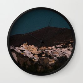 Santorini By Night | Greek Island Vibes in the Evening | City Lights and Dark Skies | Travel and Night Photography Fine Art Wall Clock