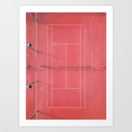 Pink tennis court at sunrise | Colorful drone aerial photography art | sports field print Art Print