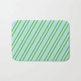 [ Thumbnail: Powder Blue, Forest Green & Chartreuse Colored Lines Pattern Bath Mat ]