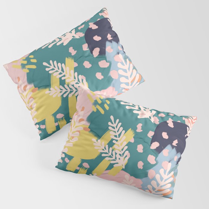 Blush Pink Leaves Abstact Collage  Pillow Sham