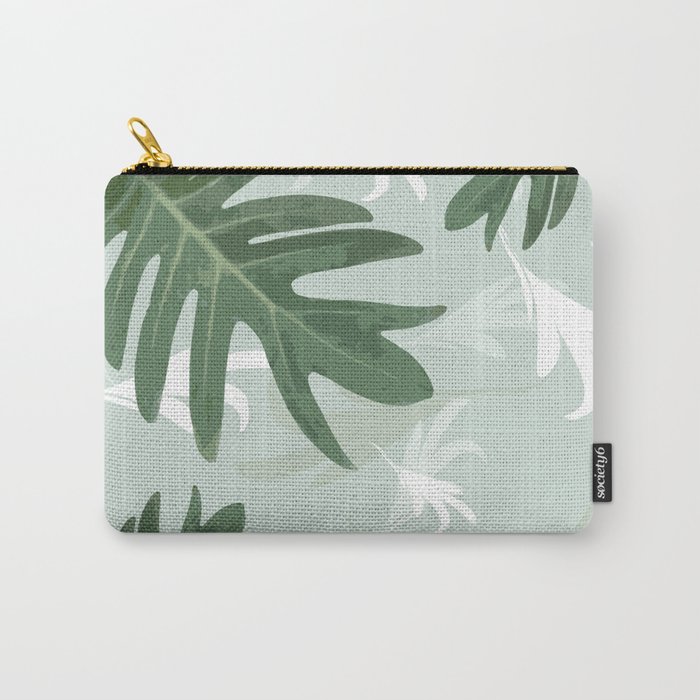 Trio Palm leaves.  greenwhite Carry-All Pouch