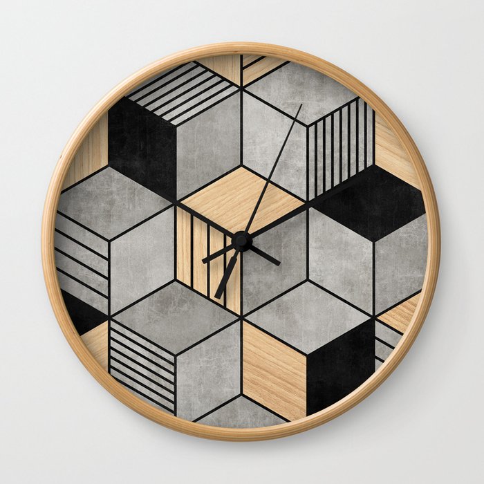 Concrete and Wood Cubes 2 Wall Clock