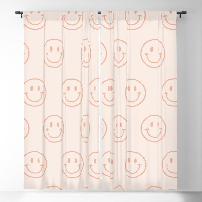 Beige/Peach Smiley Pattern Blackout Curtain