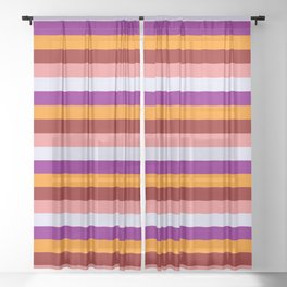 [ Thumbnail: Colorful Light Coral, Lavender, Purple, Dark Orange, and Dark Red Striped/Lined Pattern Sheer Curtain ]
