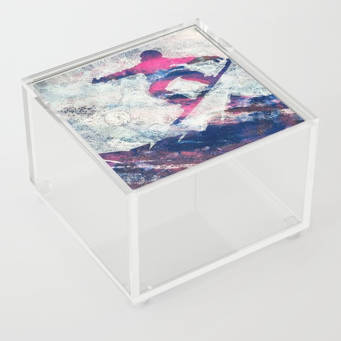 Snowboarder flying over the mountains Acrylic Box