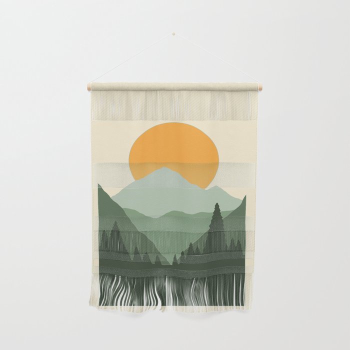 Green Mountain Forest Sunrise Wall Hanging