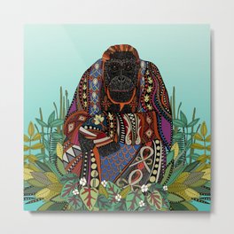 orangutan king turquoise Metal Print | Botanical, Endangered, King, Sumatranorangutan, Nature, Animal, Pattern, Illustration, Turquoise, Indonesia 