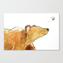 Bear & Bee Watercolor Canvas Print
