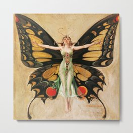 The Flapper, woman with butterfly wings by Frank Xavier Leyendecker Metal Print