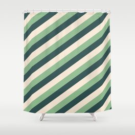 [ Thumbnail: Dark Sea Green, Dark Slate Gray & Beige Colored Lines/Stripes Pattern Shower Curtain ]