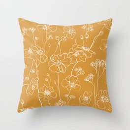 Wild Roses - Mustard and White Throw Pillow