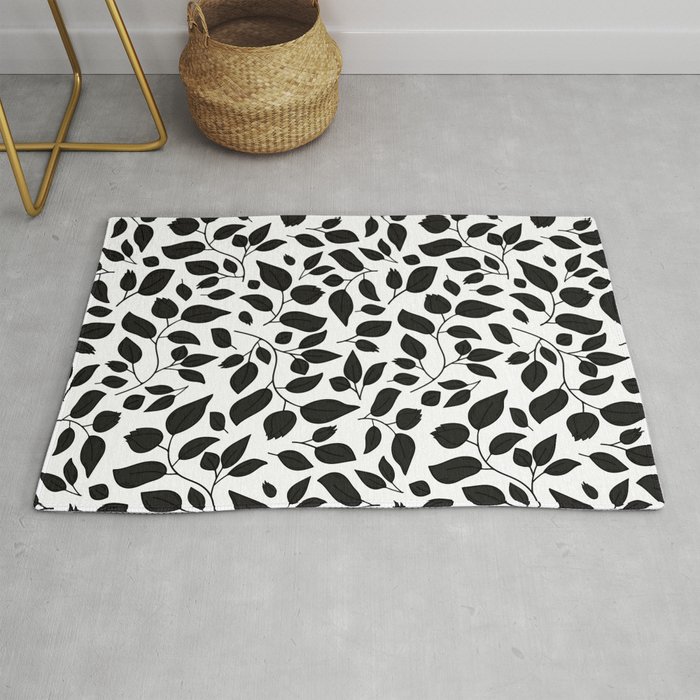 Black and white floral silhouette pattern Rug