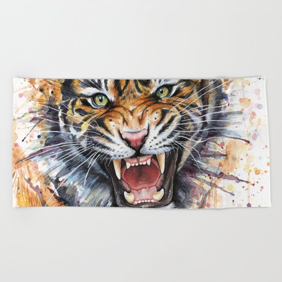 Tiger Watercolor Wild Animal Jungle Animals Beach Towel
