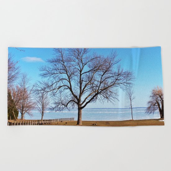 The Tree by the Frozen Lake Beach Towel