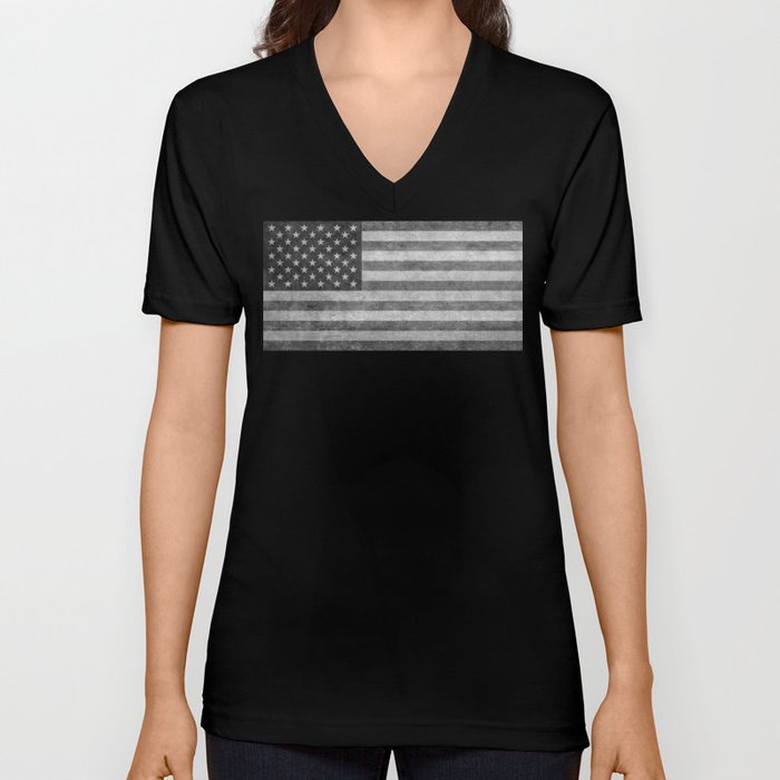 American flag in grungy black and white V Neck T Shirt