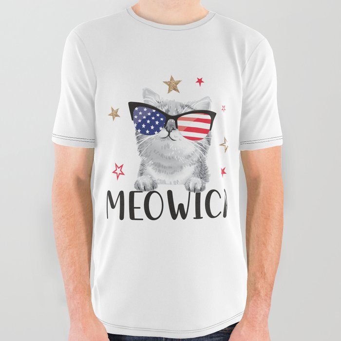 Meowica Independence Day Cat All Over Graphic Tee