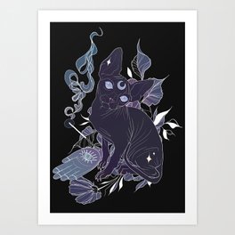 Incense Sphynx Cat │Neo Traditional│Purple Art Print