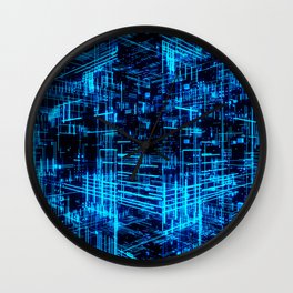 Super Grid 3D Abstract Metaverse -Blue- Wall Clock