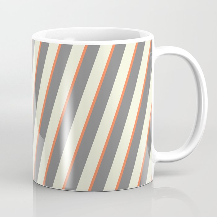 Beige, Coral & Grey Colored Lined Pattern Coffee Mug