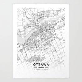 Ottawa, Canada - Light Map Art Print | Graphicdesign, Streets, Minimalist, Town, Canada, Village, White, City, Street, Designer 