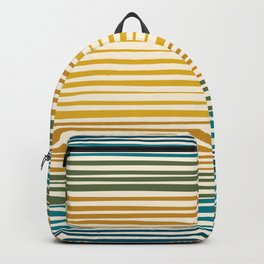 Natural Stripes Modern Minimalist Pattern in Moroccan Teal Green Ochre Mustard Cream Backpack