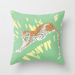 Sage Green Vintage Leopard Design Throw Pillow