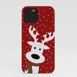 Reindeer in a snowy day (red) iPhone Case | Society6, Snowflake, Red, Deer, Pattern, Reindeer, Santa, Snow, Winter, Scarf 