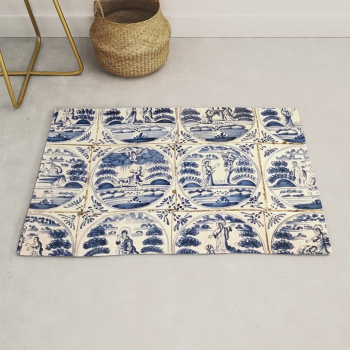 Dutch Delft Blue Tiles Rug by ZenzArt Society6