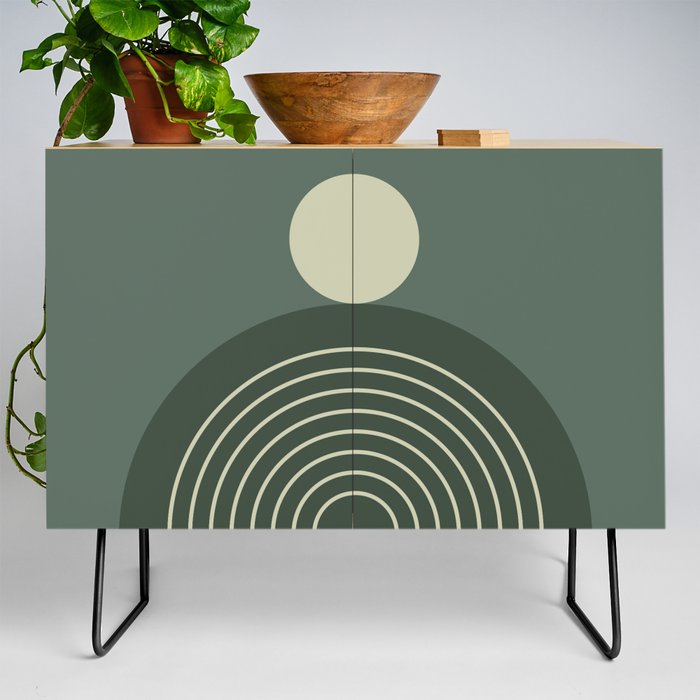 Geometric Lines in Sage Green 27 (Rainbow Abstraction) Credenza