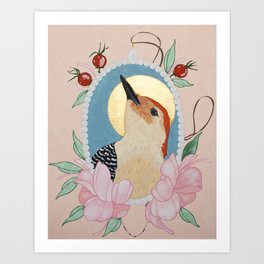 Woodpecker Cameo Art Print