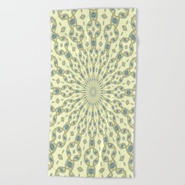 Radial Pattern In Blue and Pale Yellow On White Beach Towel