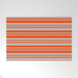 [ Thumbnail: Red and Grey Colored Lined Pattern Welcome Mat ]