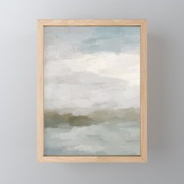 Break in the Weather I - Gray Blue Sage Green Sunrise Abstract Nature Ocean Painting Art Print Framed Mini Art Print