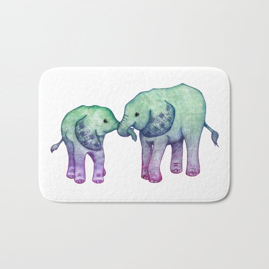 Baby Elephant Love - ombre mint & purple Bath Mat
