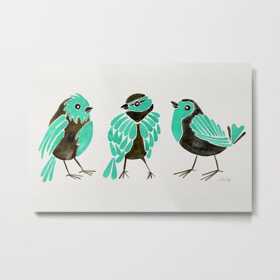 Turquoise Finches Metal Print