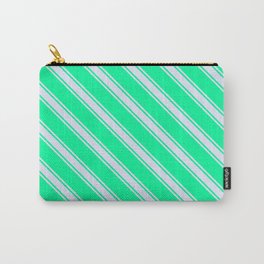 [ Thumbnail: Green & Lavender Colored Lined Pattern Carry-All Pouch ]