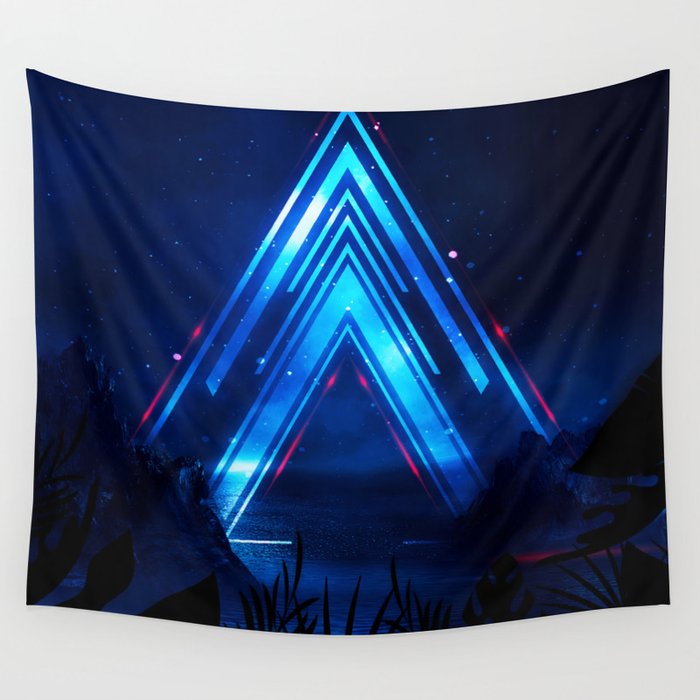 Neon landscape: Blue Triangle Wall Tapestry