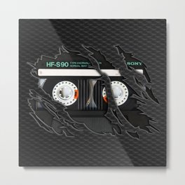 Retro classic vintage Black cassette tape Metal Print | Digital, Cassettetape, Maxell, Torn, Color, Transparent, Radio, Music, Vhs, Gold 