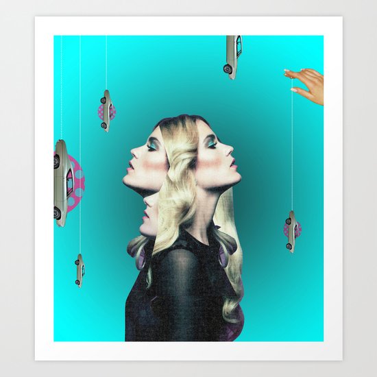 Frau auf blauem Grund Art Print