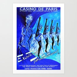 1920's Cabaret Art Deco vaudeville flapper can-can showgirls review vintage advertisement poster in blue Art Print