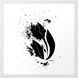 Flower, black splash. Ink splat in the shape of a tulip. Art Print | Shape, Ink Pen, Paint, Spot, Black, Tulip, Splashing, Blot, Splash, Ink 