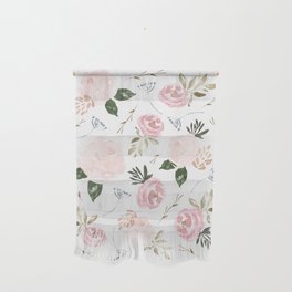 Vintage Floral Blossom - Pink Watercolor Florals Wall Hanging