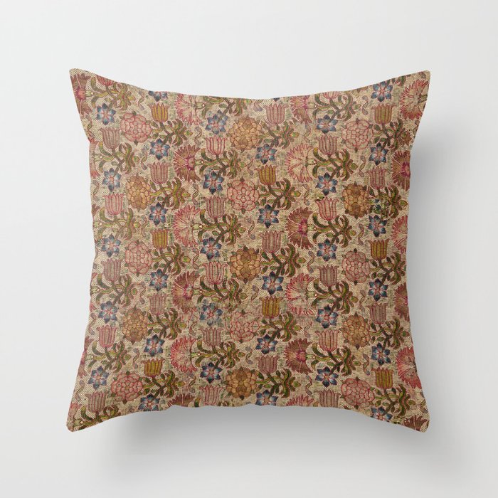 Antique Distressed Italian Floral Throw Pillow
