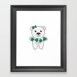 Polar Bear With Shamrocks Cute Animals For Luck Framed Art Print