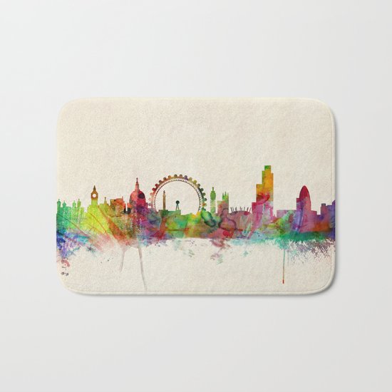 London Skyline Watercolor Bath Mat