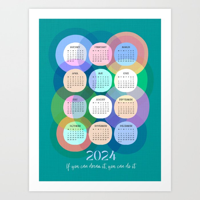 Abstract Geo Rainbow 2024 Calendar 1. Teal Art Print