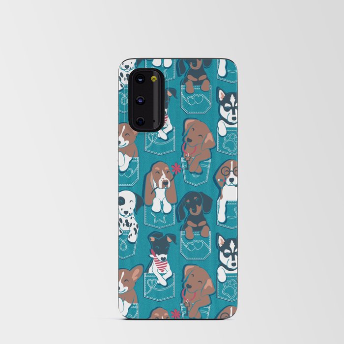 Pure love pockets I // turquoise background Dachshund Beagle Dalmatian Basset Hound Labrador Retriever Husky Welsh Corgi and Italian Greyhound dog puppies Android Card Case
