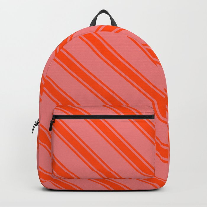 Light Coral and Red Colored Lines/Stripes Pattern Backpack