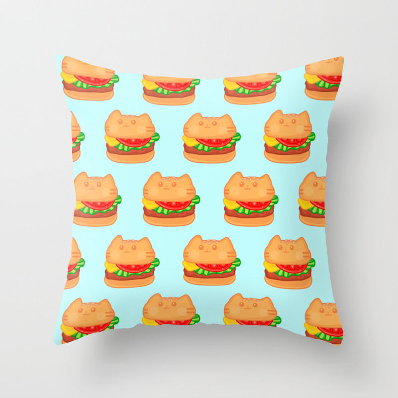 Cat Food Hamburger Throw Pillow By Blondieblueart Society6